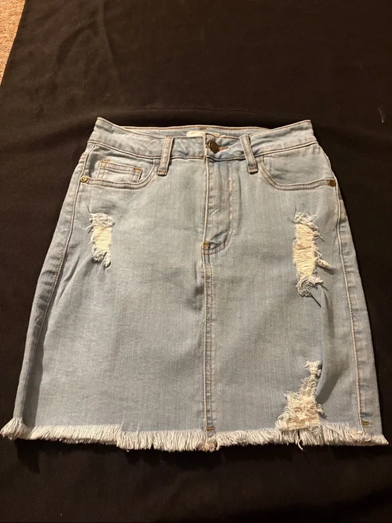 Windsor Light Blue Distressed Denim Mini Skirt - Picture 1 of 5